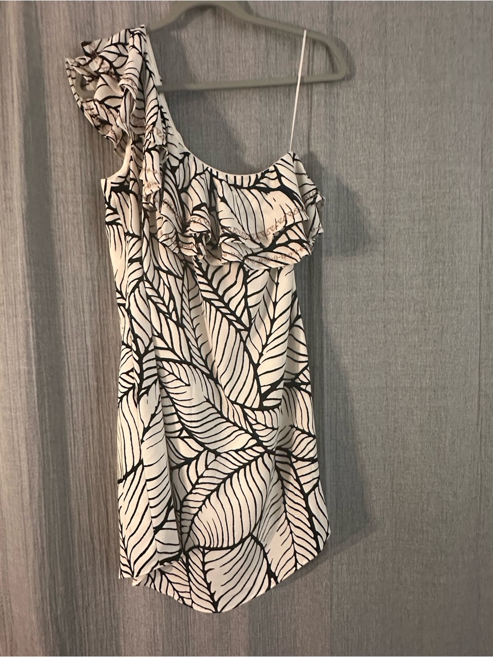 Apt. 9 One-Shoulder Ruffle Leaf-Print Dress - White & Black